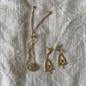 Evil Eye Elegant Gold Jewelry Set with Green Accents